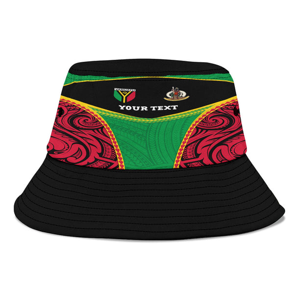 Vanuatu Flag & Coat Of Arms Bucket Hat Black Style