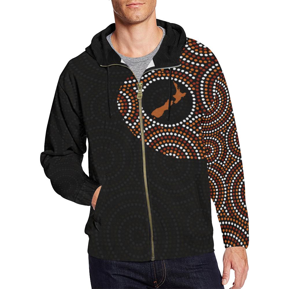 Aboriginal Zip Hoodie - Australia Map Dot Painting Patterns