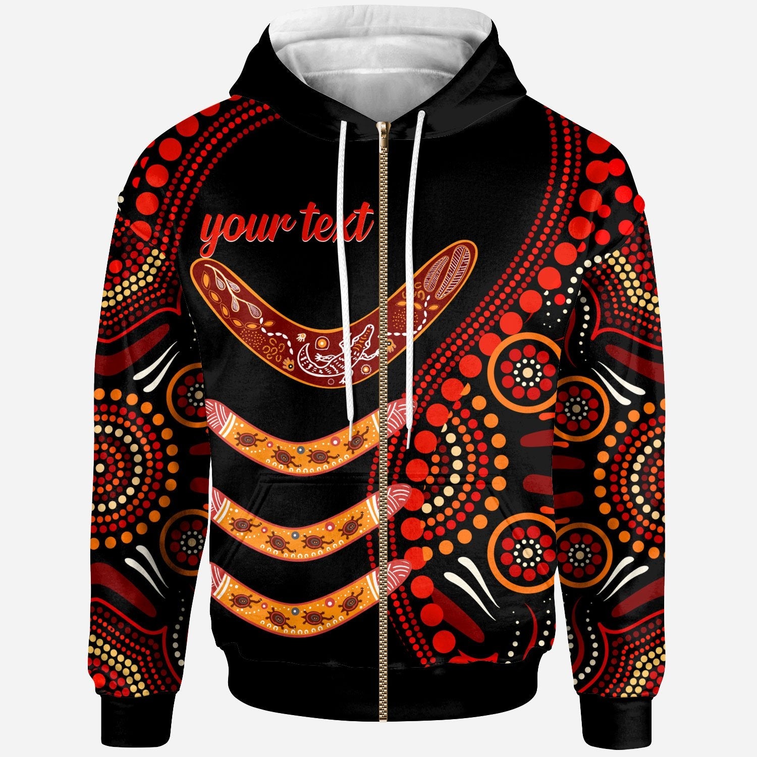 Aboriginal Personalised Zip Hoodie - Aboriginal Boomerangs With Dot Painting Pattern