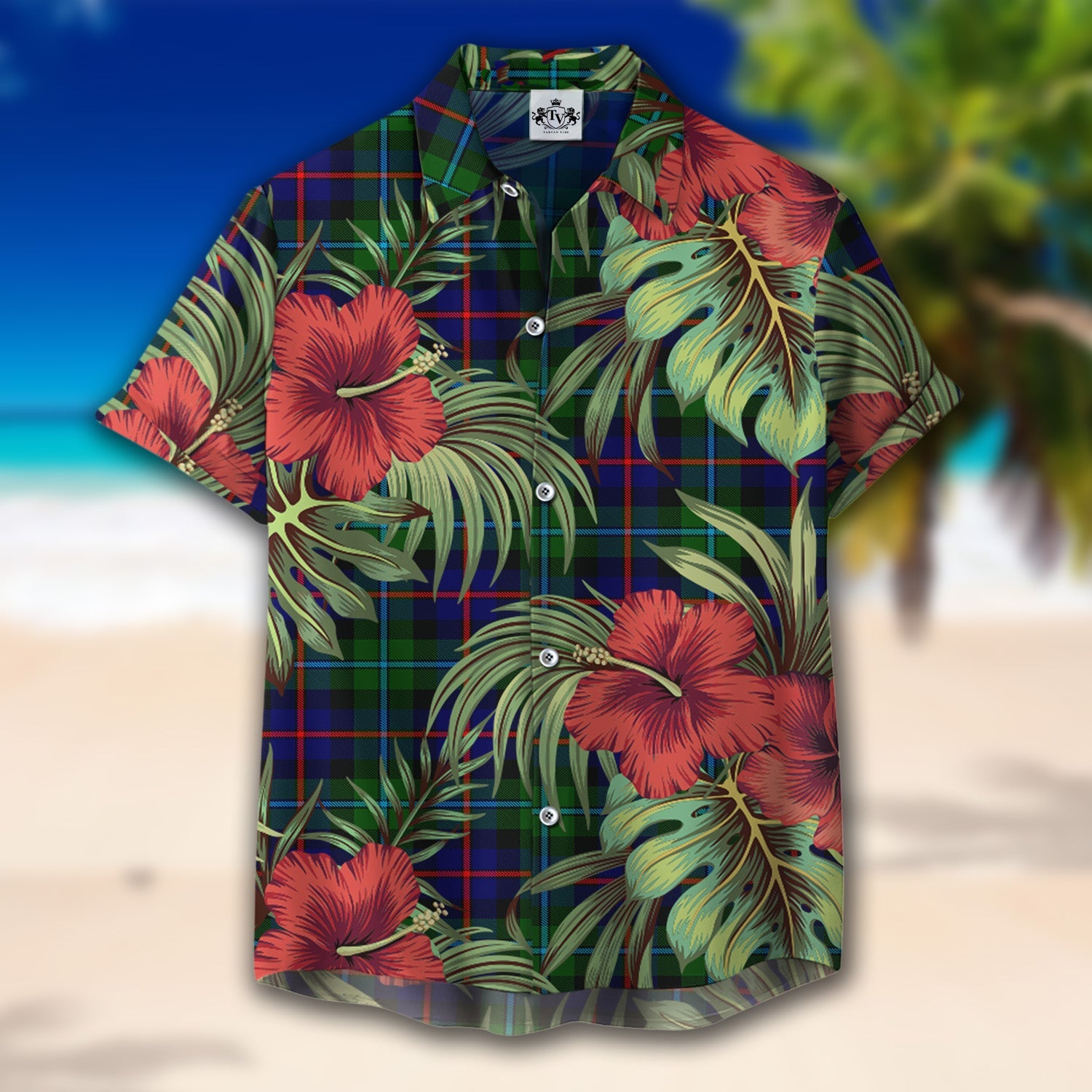 Scottish Tartan Calder Modern Clan Hawaiian Shirt Hibiscus - Tropical Garden Style