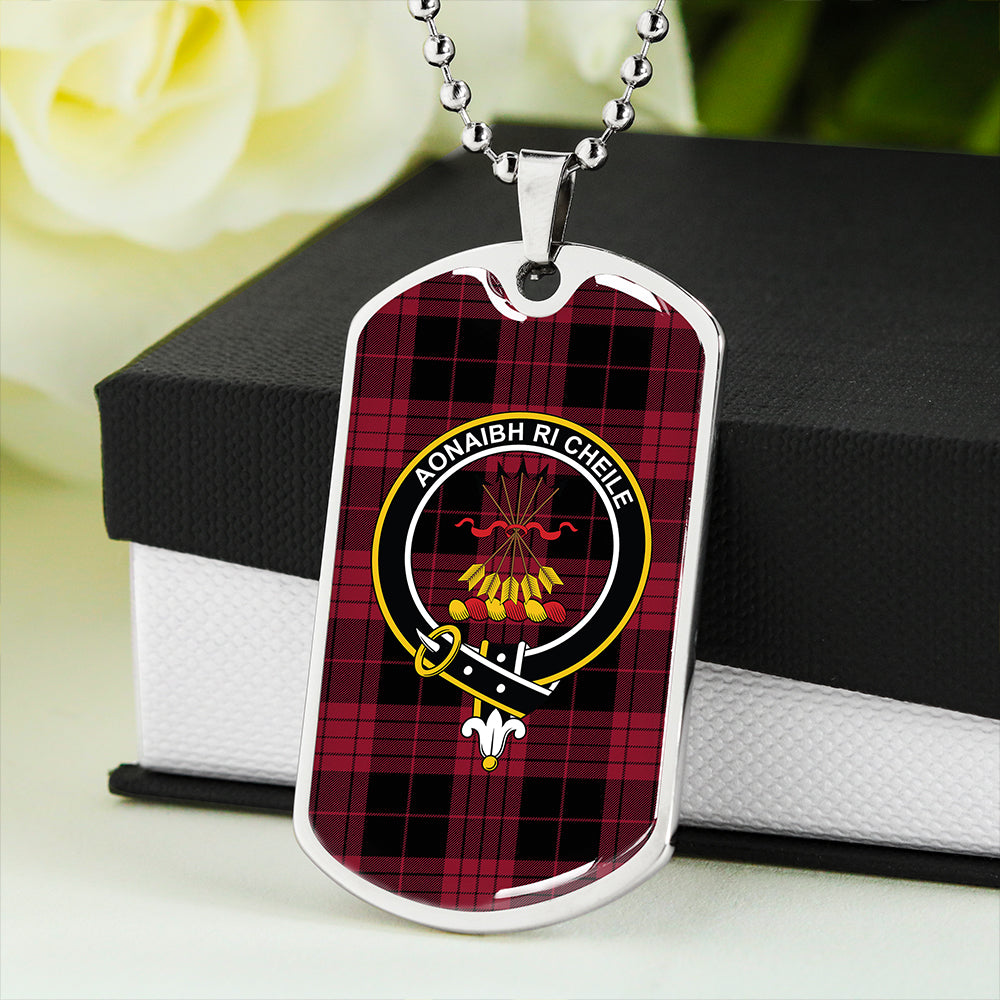 Cameron Black & Red Modern 2 Clan Badge Classic Tartan Dog Tag Necklace