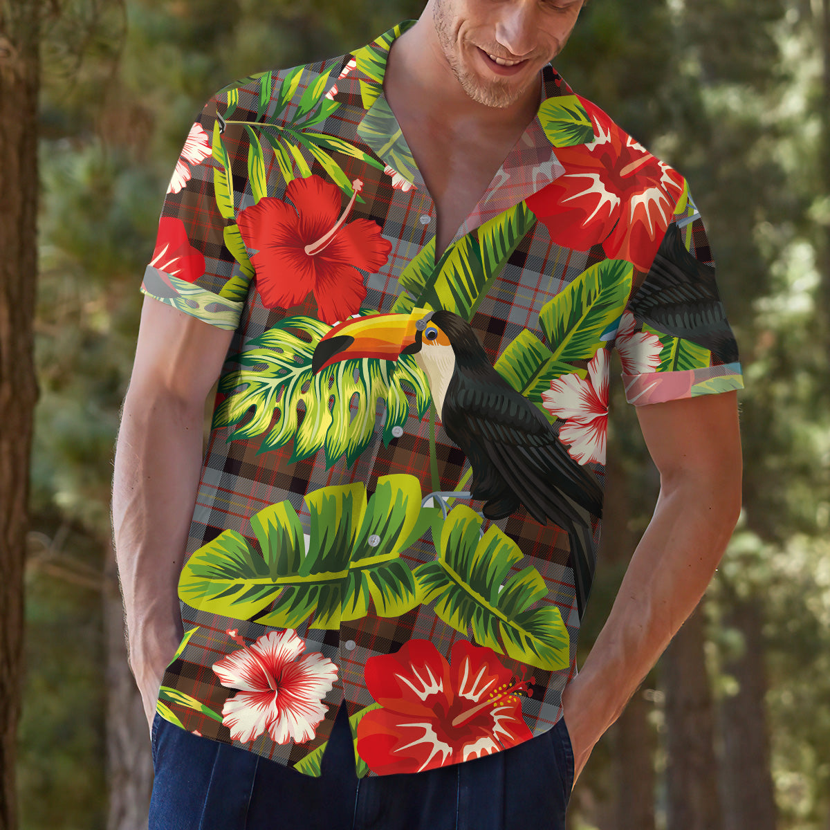 Scottish Tartan Cameron of Erracht Weathered Clan Hawaiian Shirt Hibiscus - Tropical Garden Style