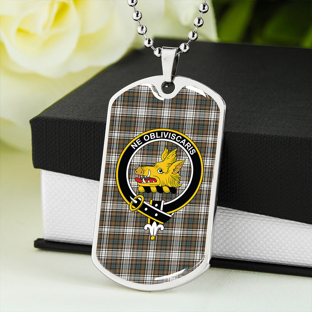 Campbell Dress Weathered 2 Clan Badge Classic Tartan Dog Tag Necklace