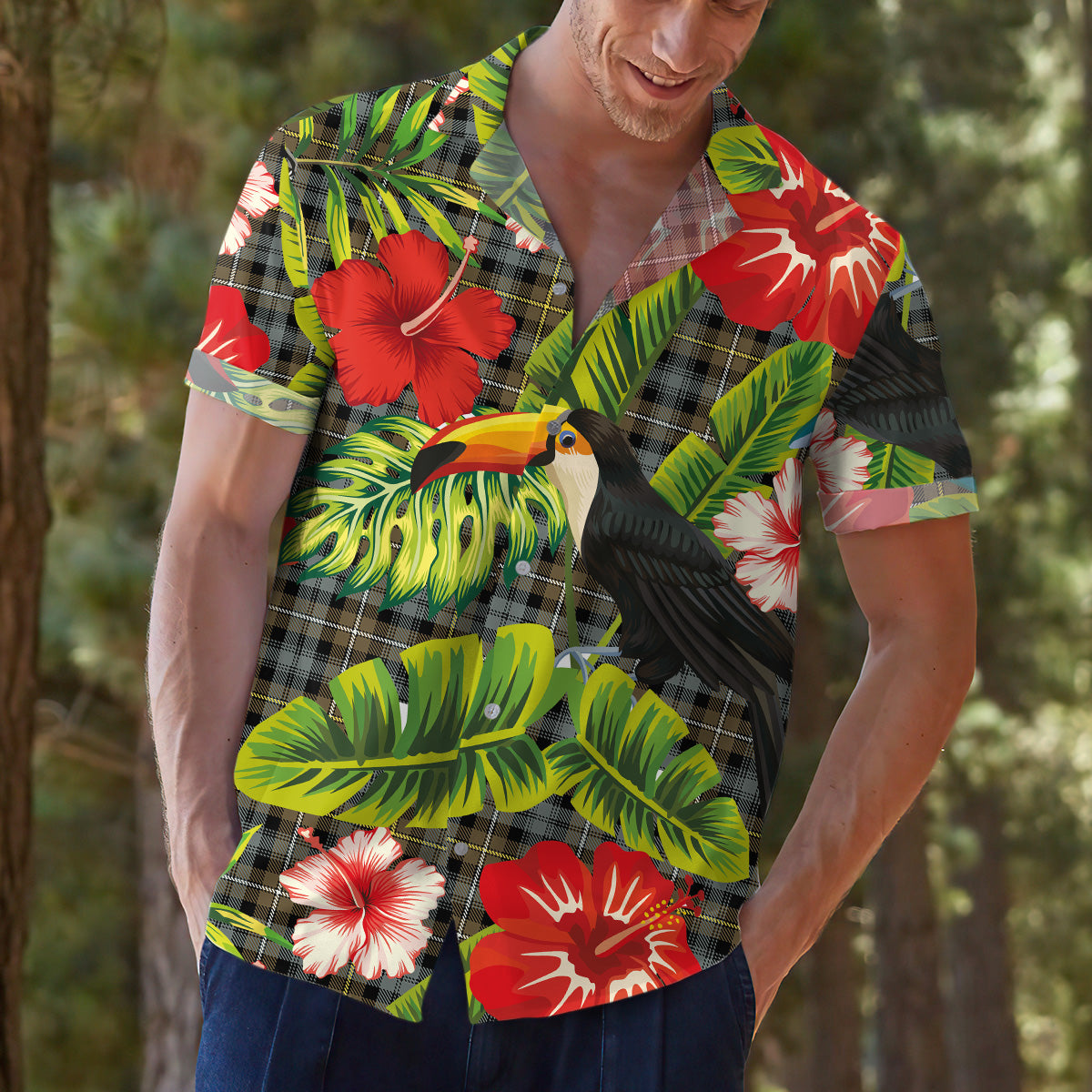 Scottish Tartan Campbell Argyll Weathered Clan Hawaiian Shirt Hibiscus - Tropical Garden Style