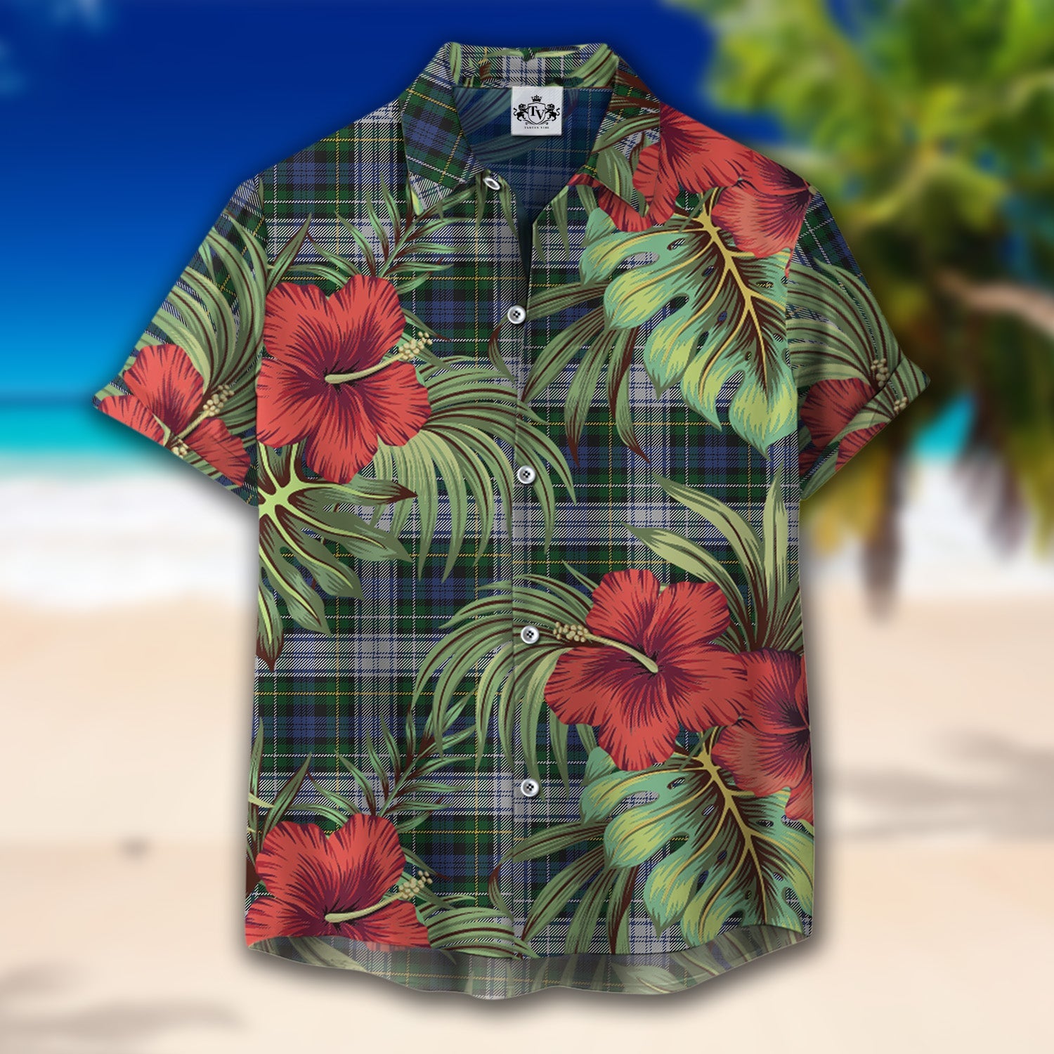 Scottish Tartan Campbell of Lochnell Dress Clan Hawaiian Shirt Hibiscus - Tropical Garden Style