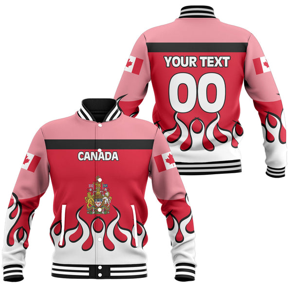 Canada Baseball Jacket Flag & Coat Of Arms Fire Hockey Style