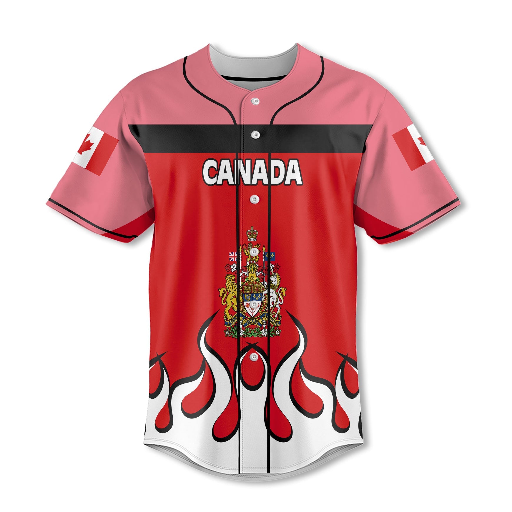 Canada Baseball Jersey Flag & Coat Of Arms Fire Hockey Style