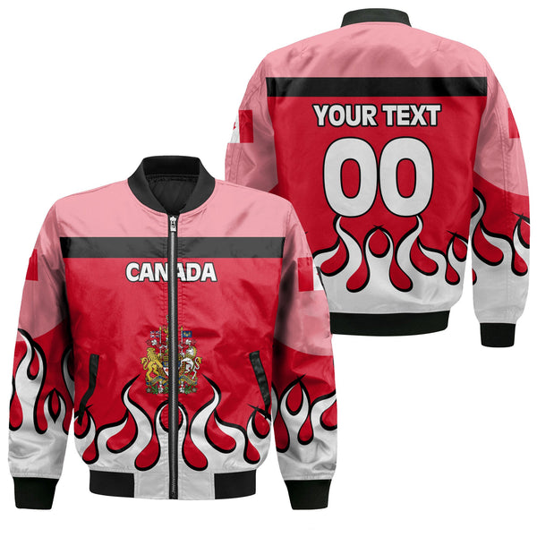 Canada Bomber Jacket Flag & Coat Of Arms Fire Hockey Style