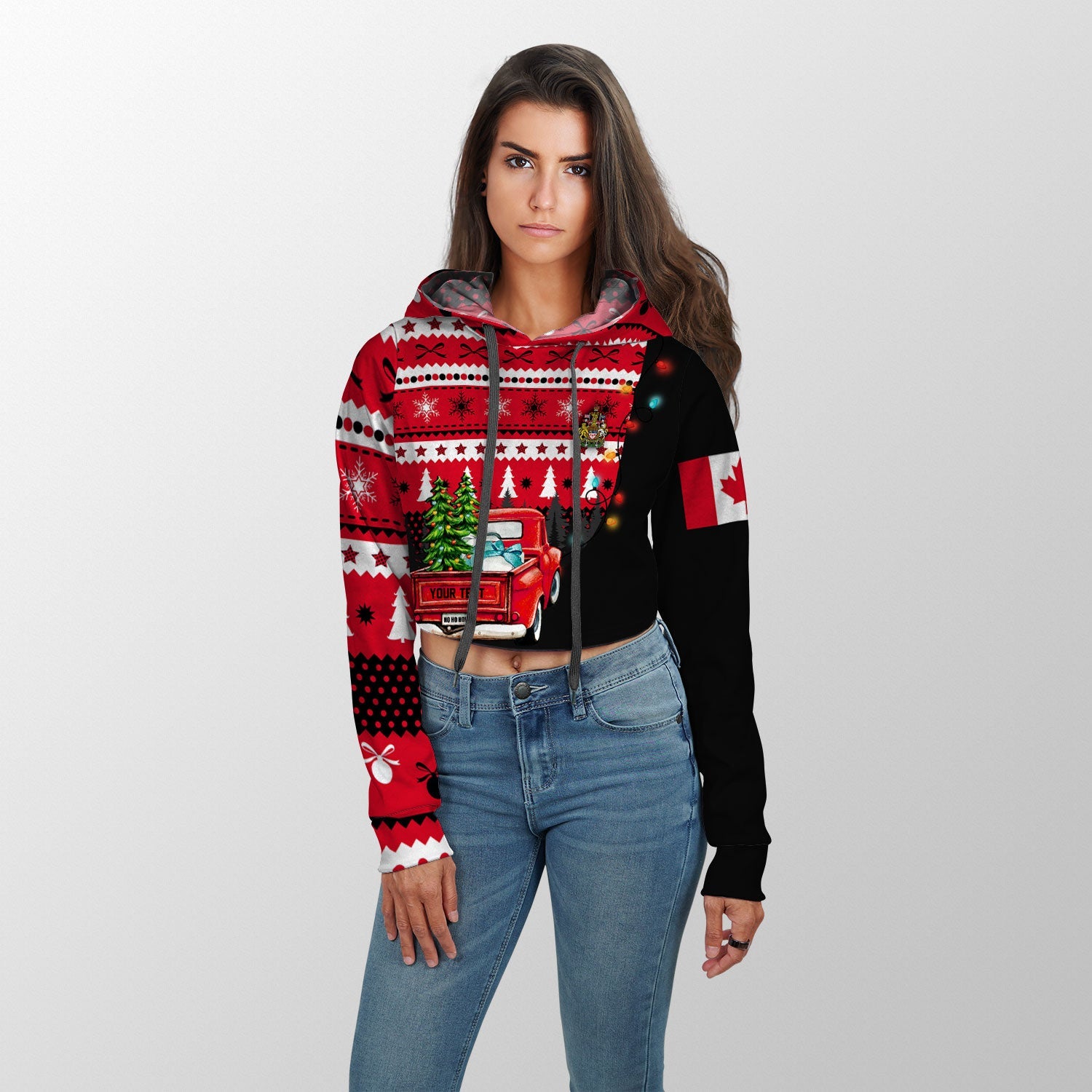 Canada Crop Hoodie Coat Of Arms Christmas Style