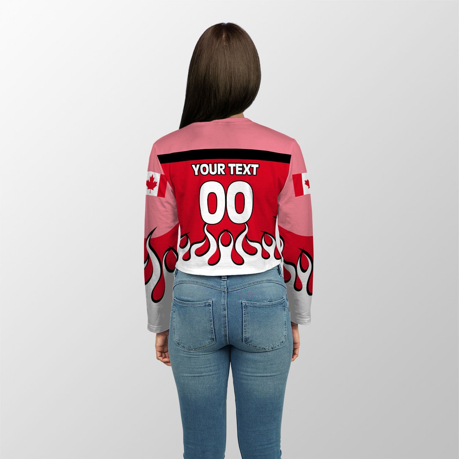 Canada Crop Top Long TShirt Flag & Coat Of Arms Fire Hockey Style