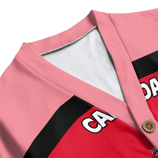 Canada Fleece Cardigan Flag & Coat Of Arms Fire Hockey Style