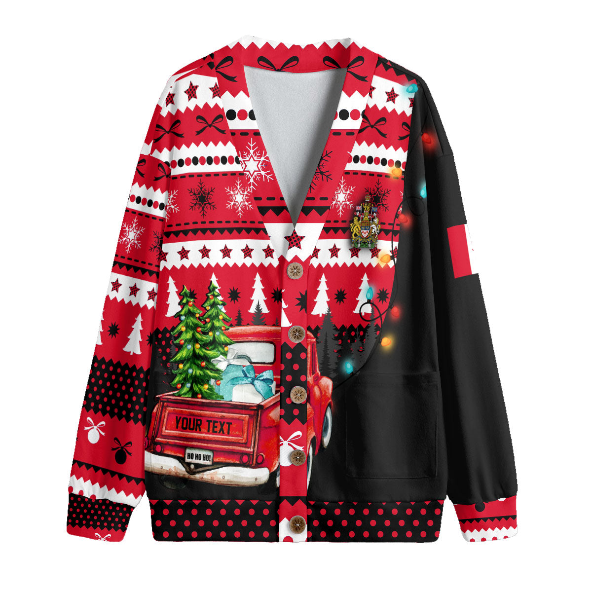 Canada Fleece Cardigan Coat Of Arms Christmas Style