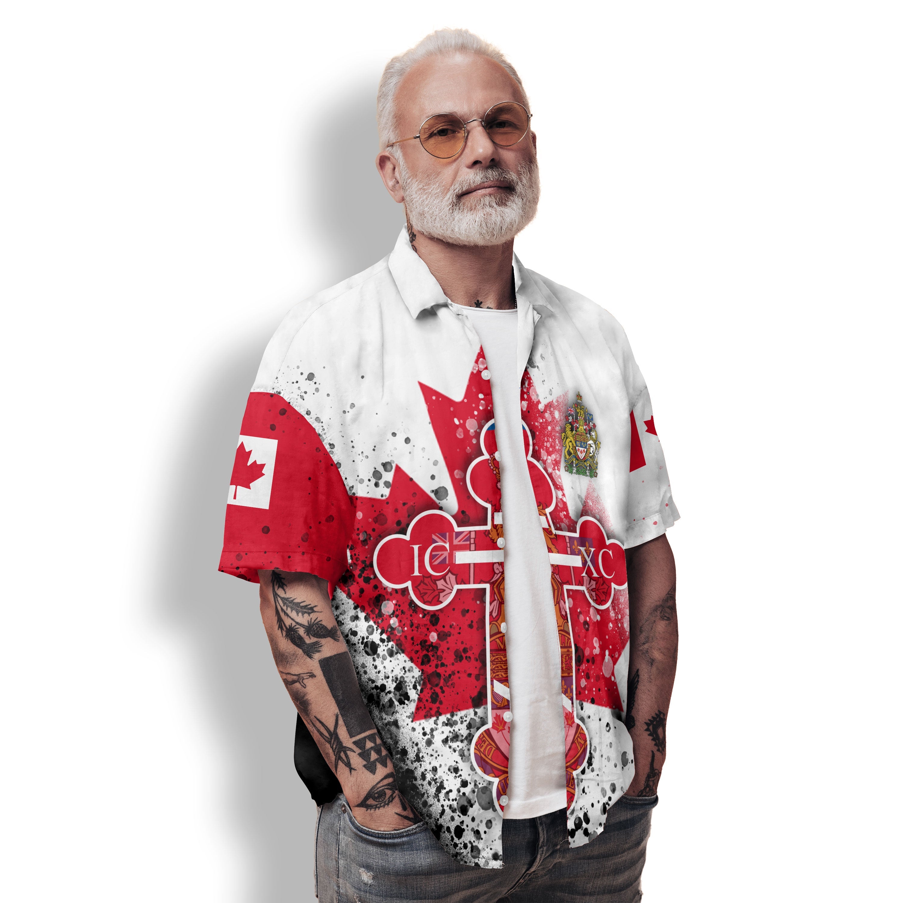 Canada Hawaiian Shirt Flag & Coat Of Arms Orthodox Style