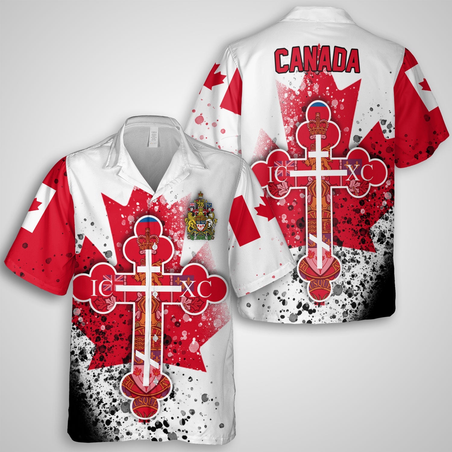 Canada Hawaiian Shirt Flag & Coat Of Arms Orthodox Style