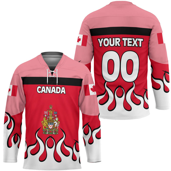 Canada Hockey Jersey Flag & Coat Of Arms Fire Hockey Style