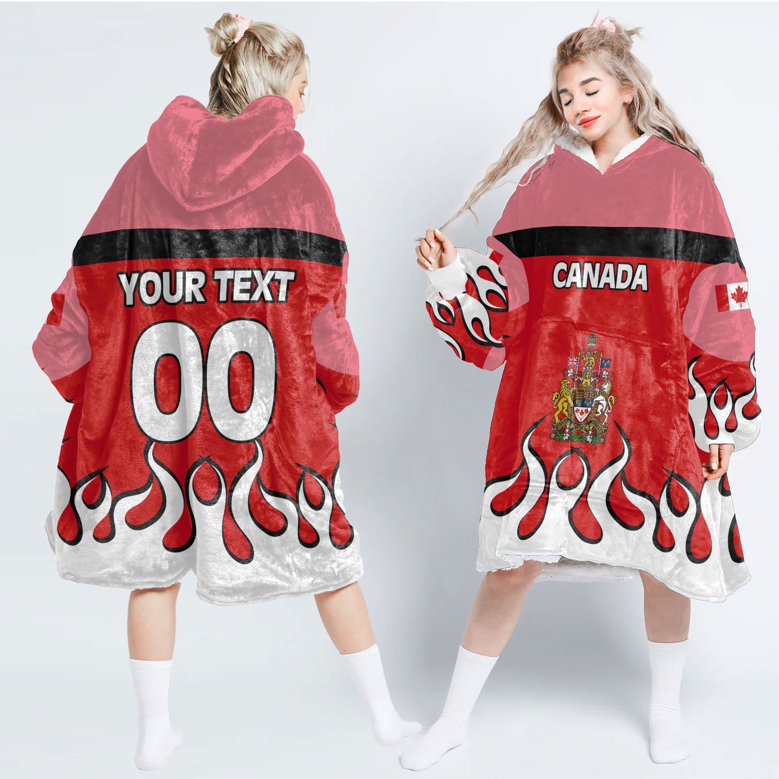 Canada Snug Hoodie Flag & Coat Of Arms Fire Hockey Style