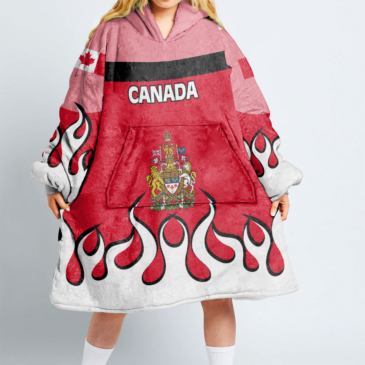 Canada Snug Hoodie Flag & Coat Of Arms Fire Hockey Style