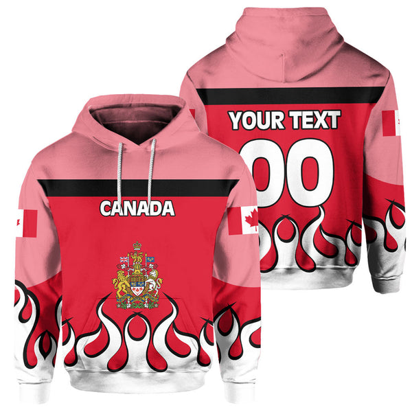 Canada Hoodie Flag & Coat Of Arms Fire Hockey Style