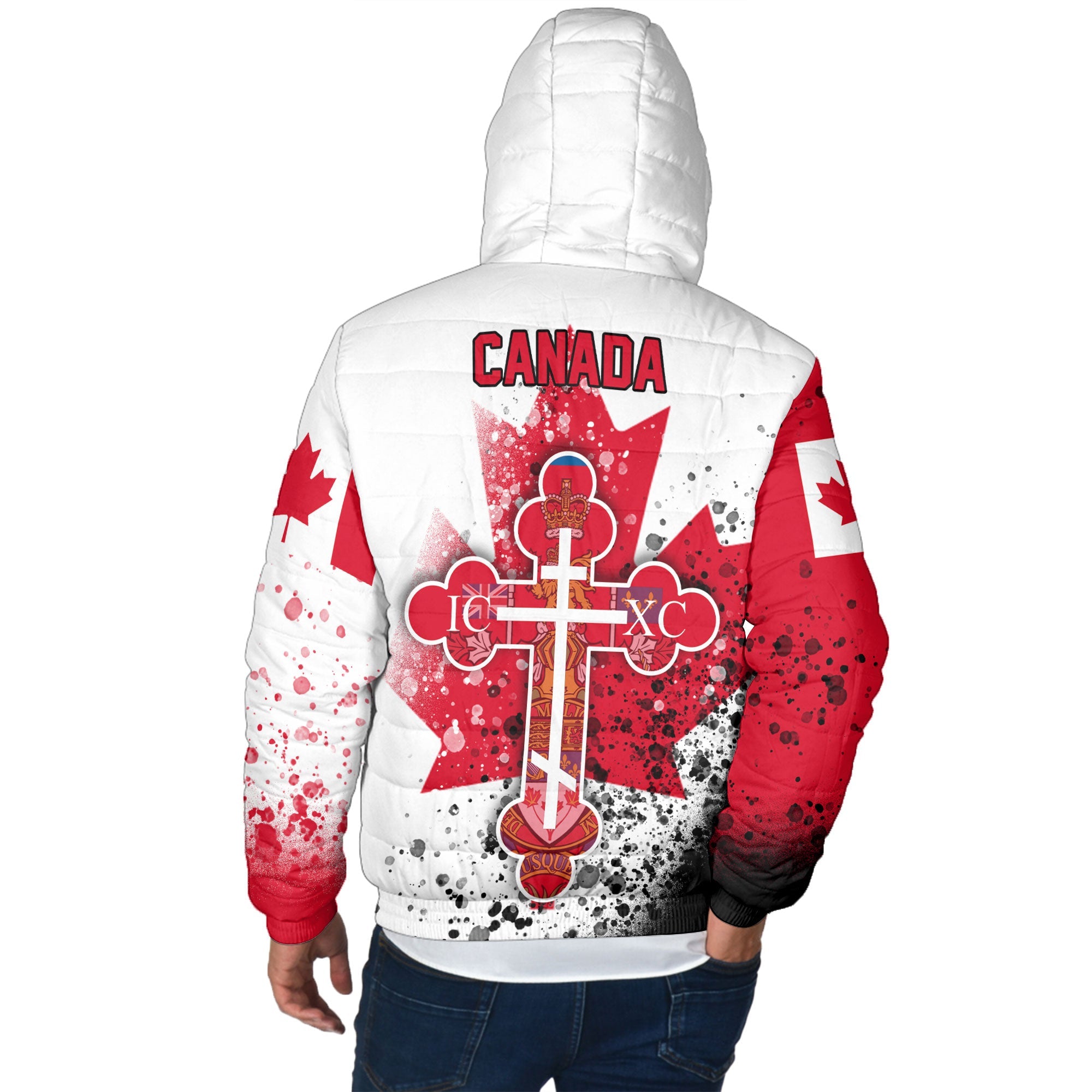 Canada Men Hooded Padded Jacket Flag & Coat Of Arms Orthodox Style