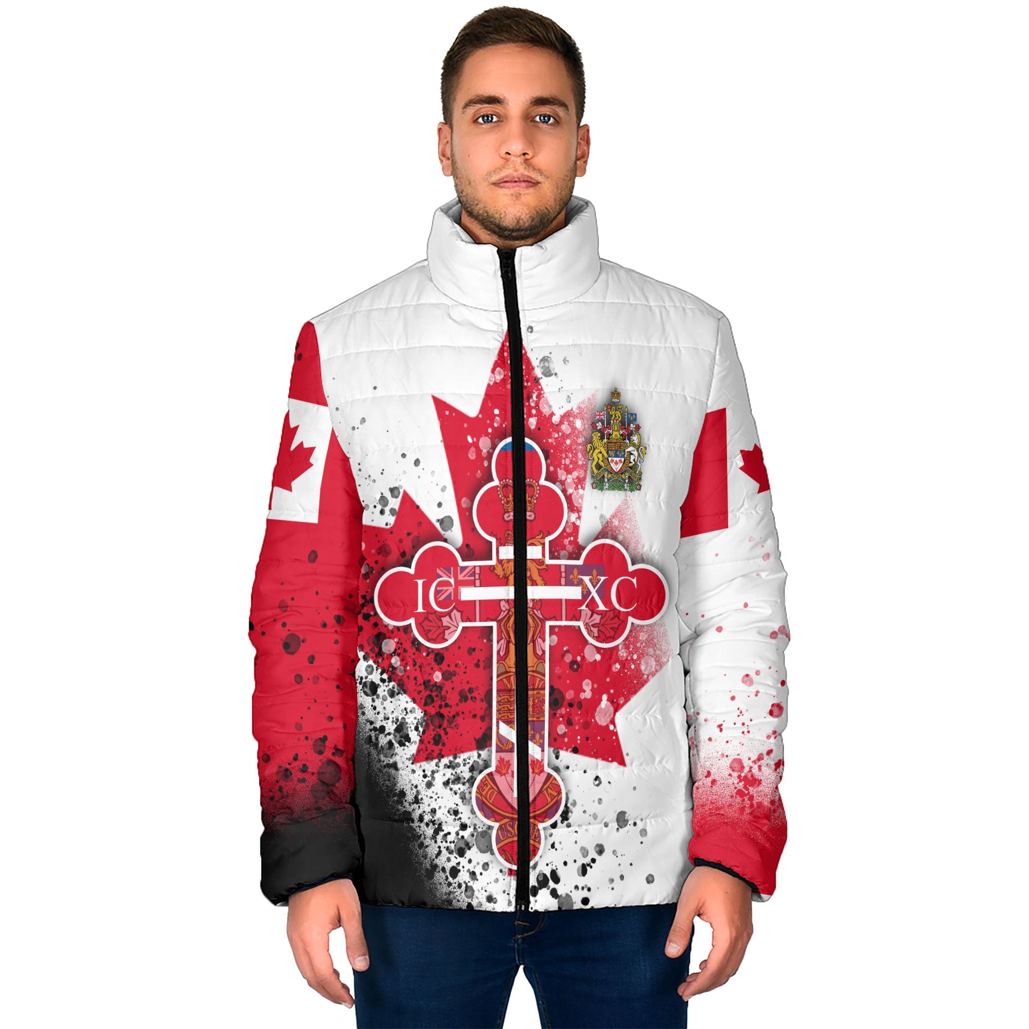 Canada Men Padded Jacket Flag & Coat Of Arms Orthodox Style