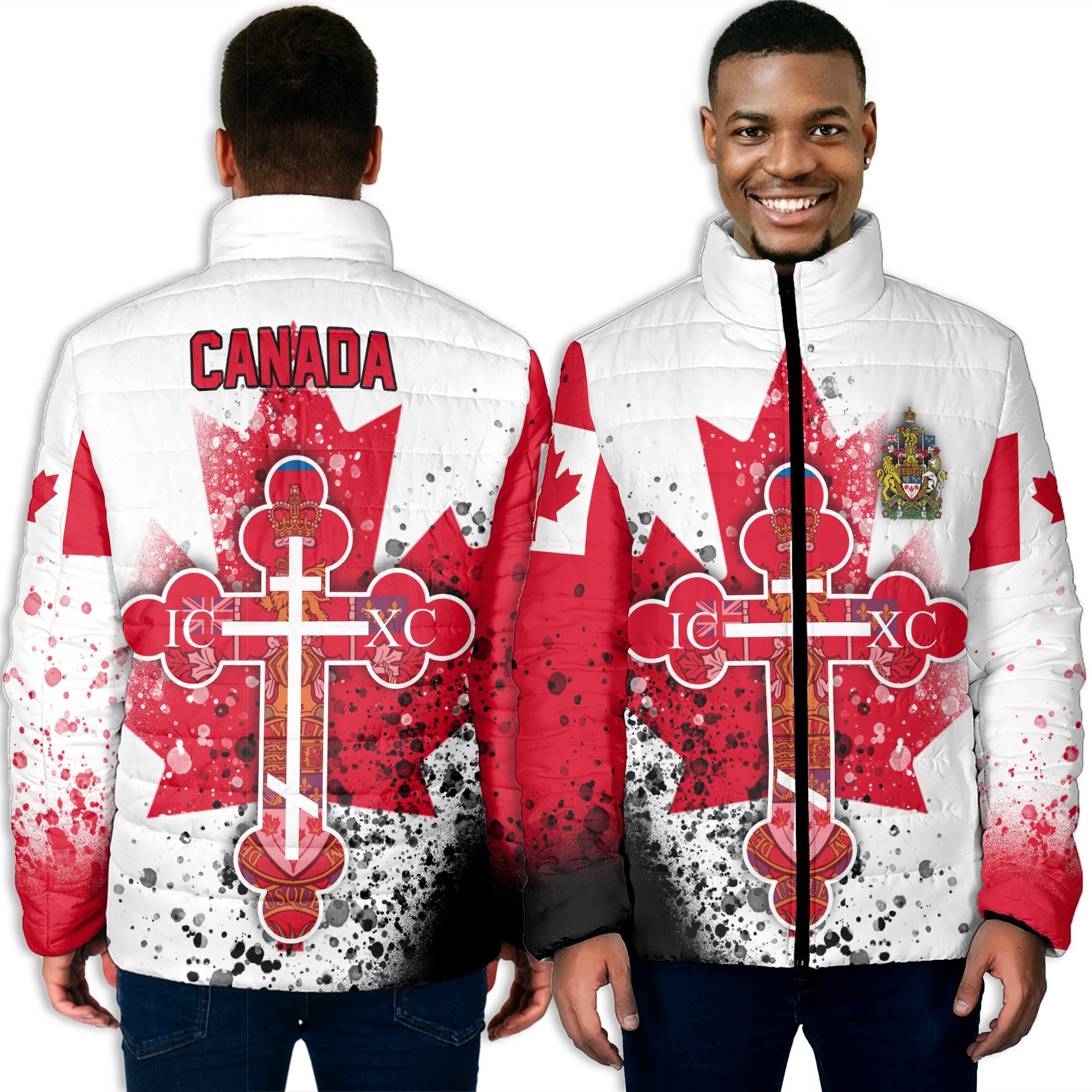 Canada Men Padded Jacket Flag & Coat Of Arms Orthodox Style