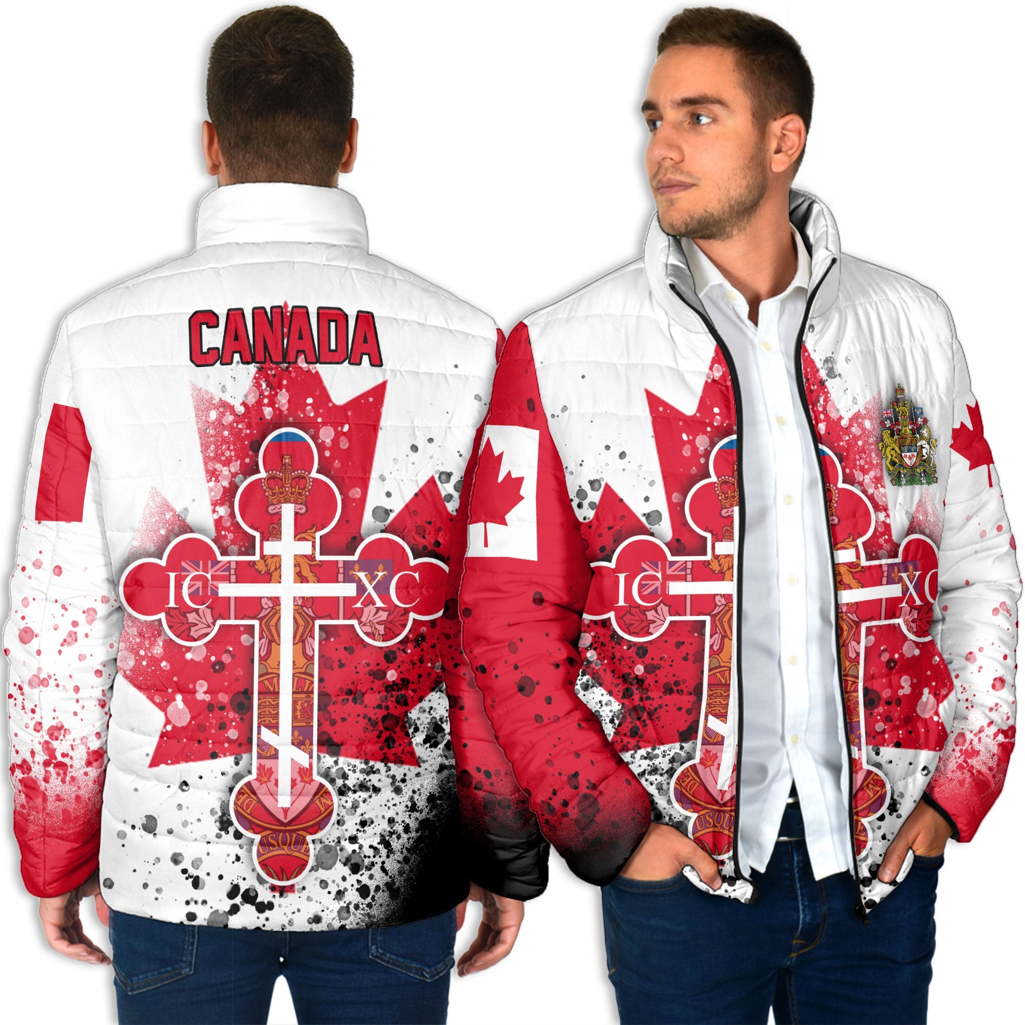 Canada Men Padded Jacket Flag & Coat Of Arms Orthodox Style