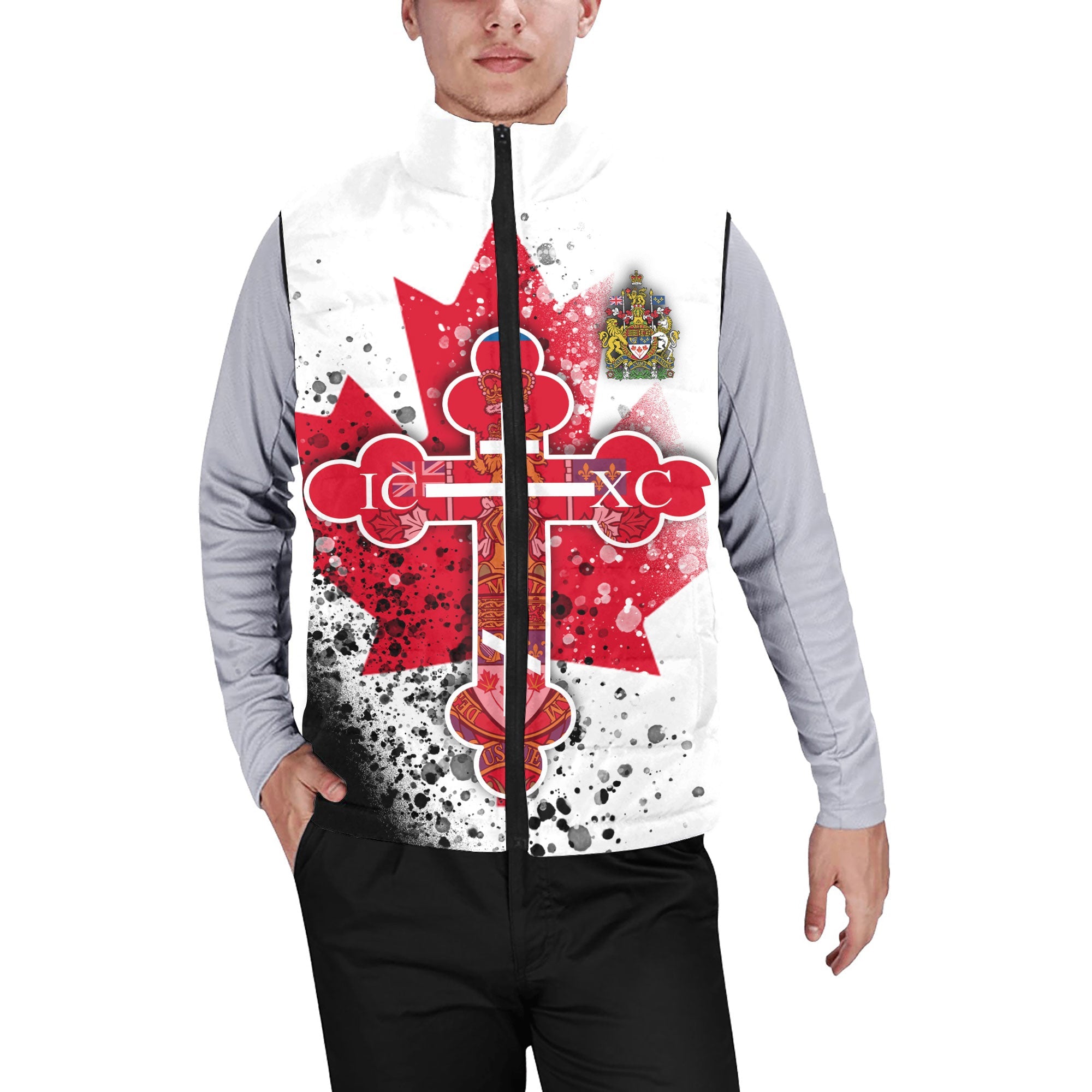 Canada Men Padded Jacket Vest Flag & Coat Of Arms Orthodox Style