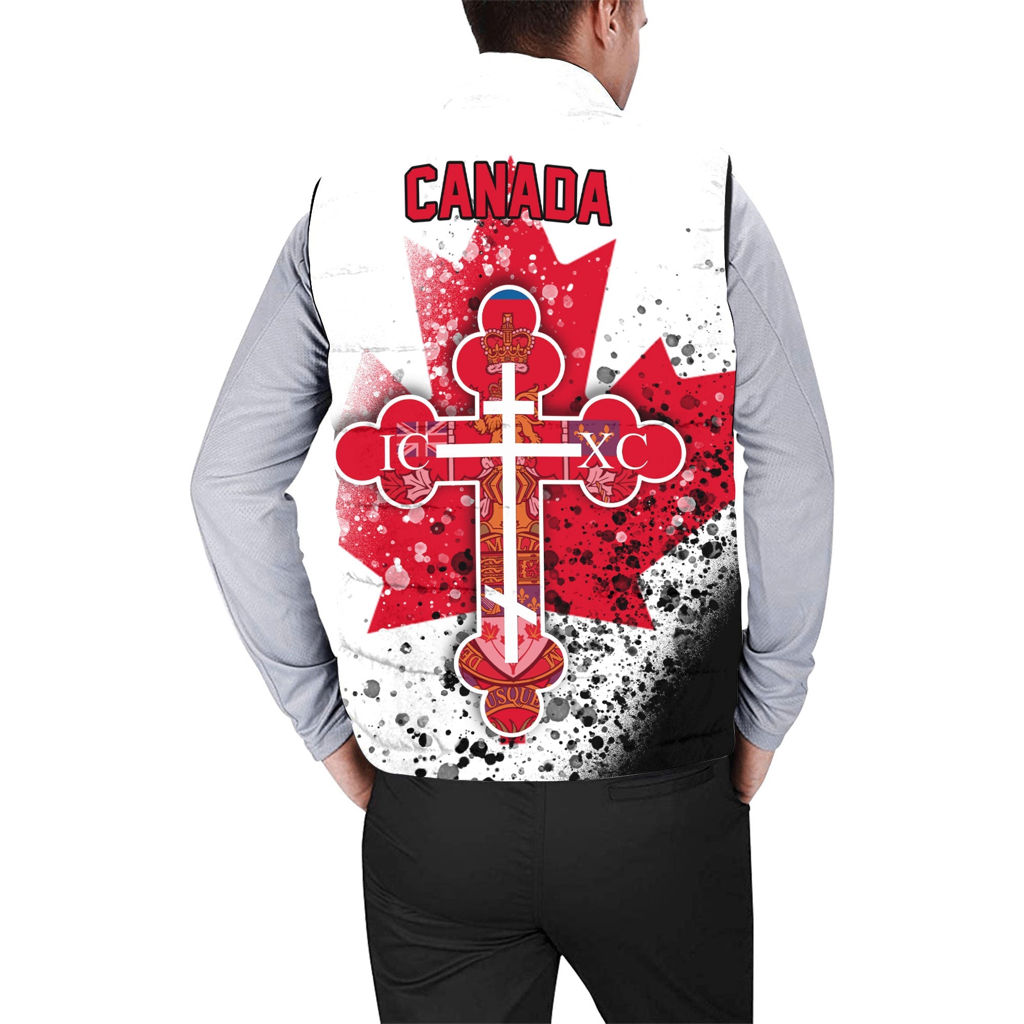 Canada Men Padded Jacket Vest Flag & Coat Of Arms Orthodox Style