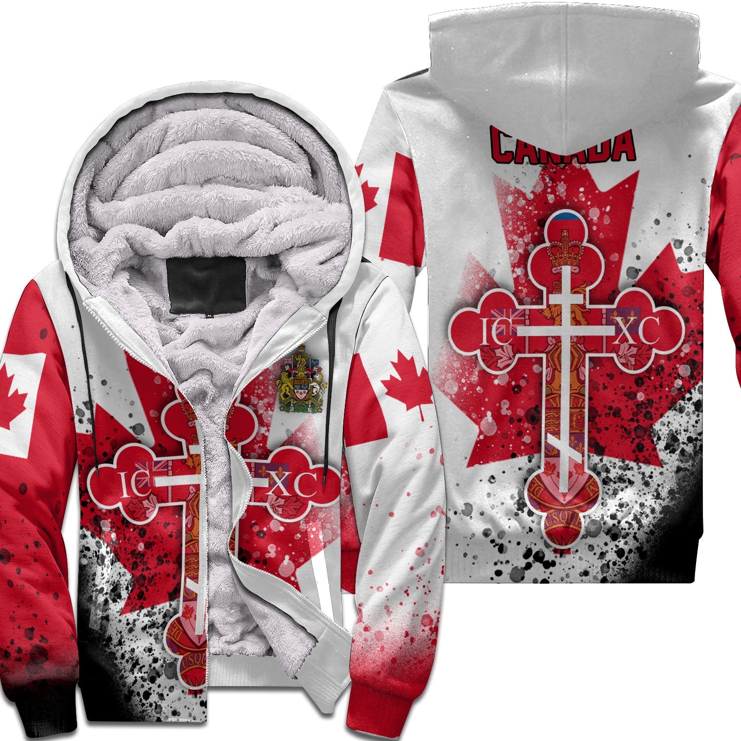 Canada Sherpa Hoodie Flag & Coat Of Arms Orthodox Style