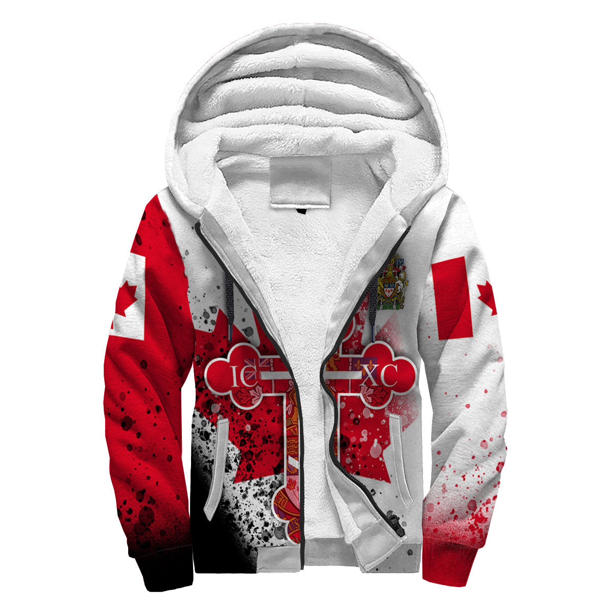 Canada Sherpa Hoodie Flag & Coat Of Arms Orthodox Style