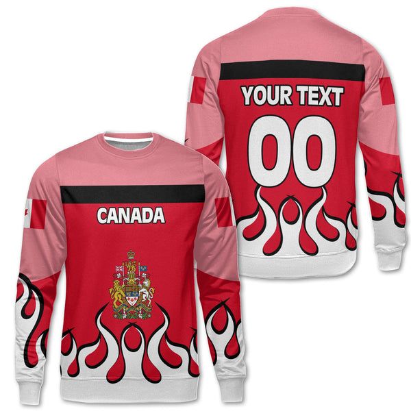 Canada Sweatshirt Flag & Coat Of Arms Fire Hockey Style