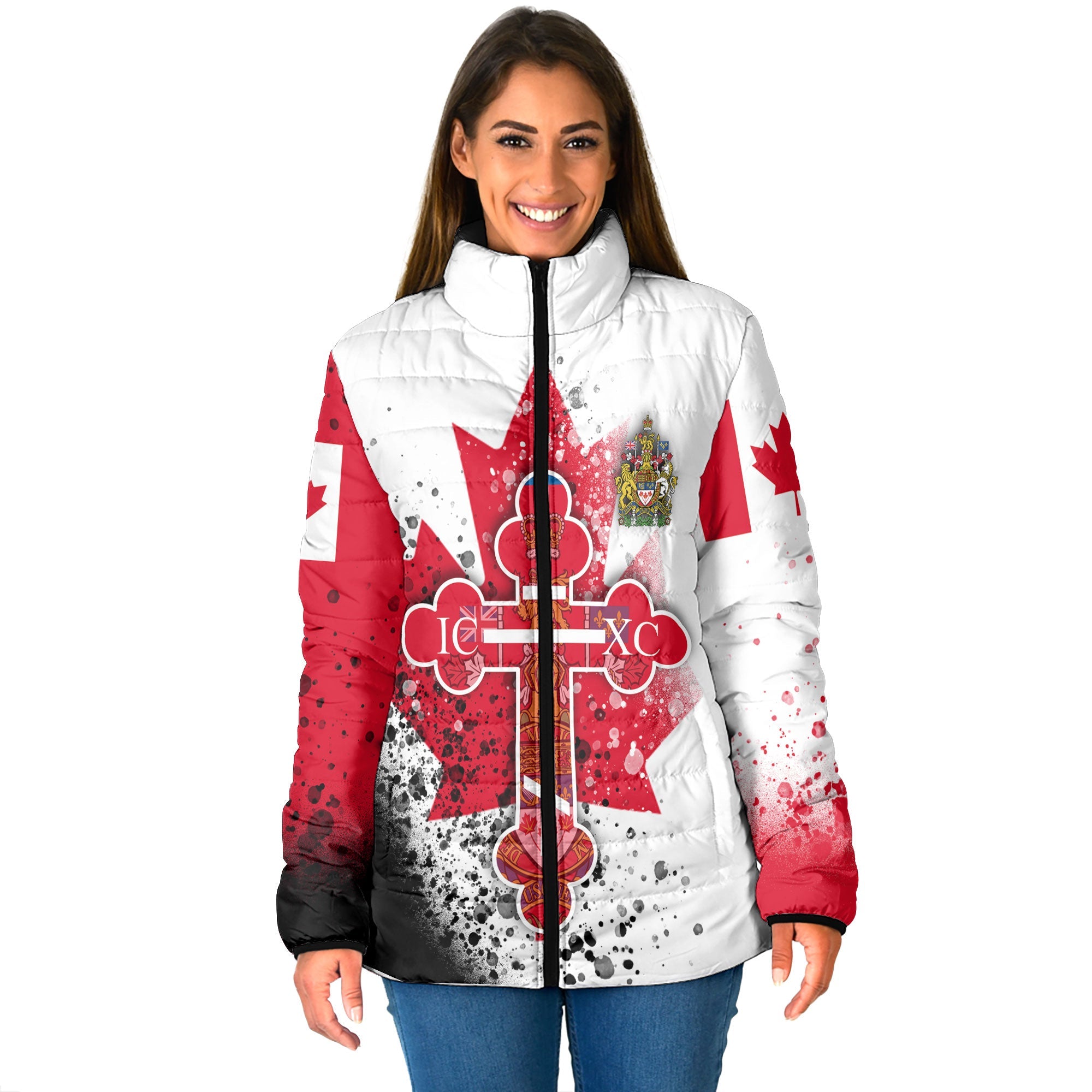 Canada Women Padded Jacket Flag & Coat Of Arms Orthodox Style