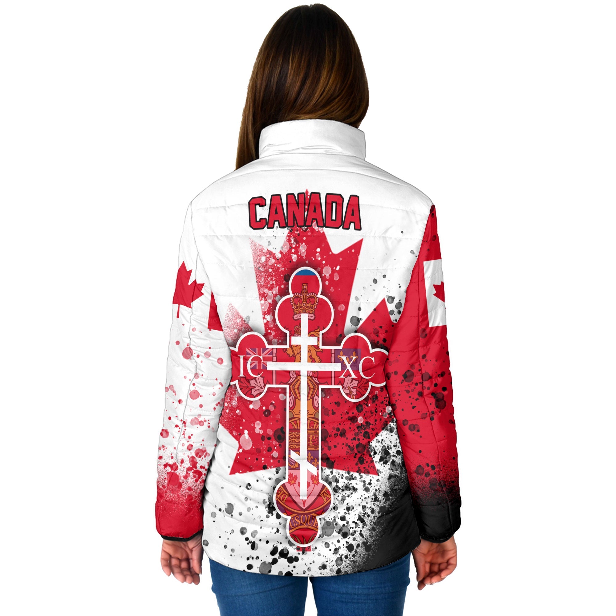 Canada Women Padded Jacket Flag & Coat Of Arms Orthodox Style