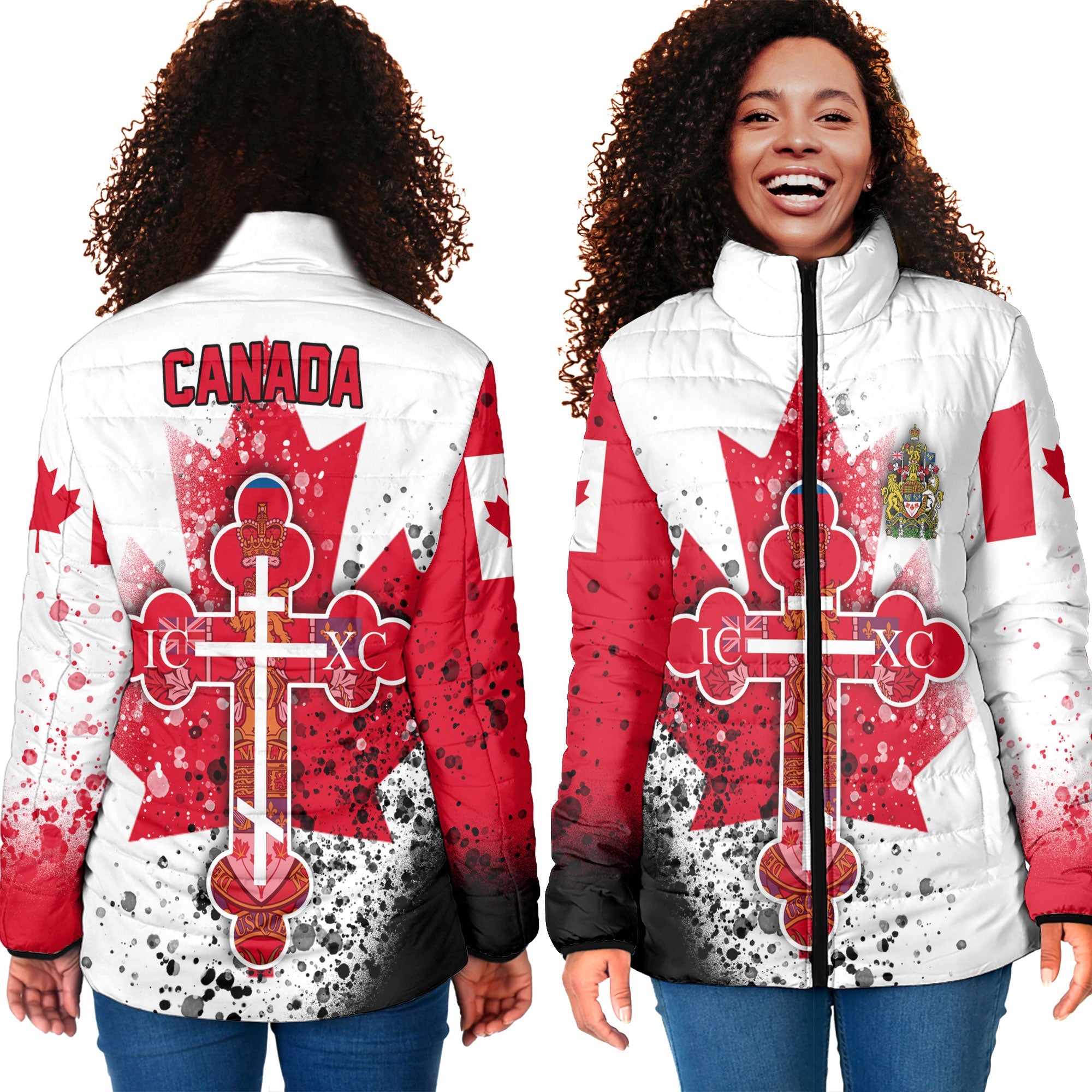 Canada Women Padded Jacket Flag & Coat Of Arms Orthodox Style