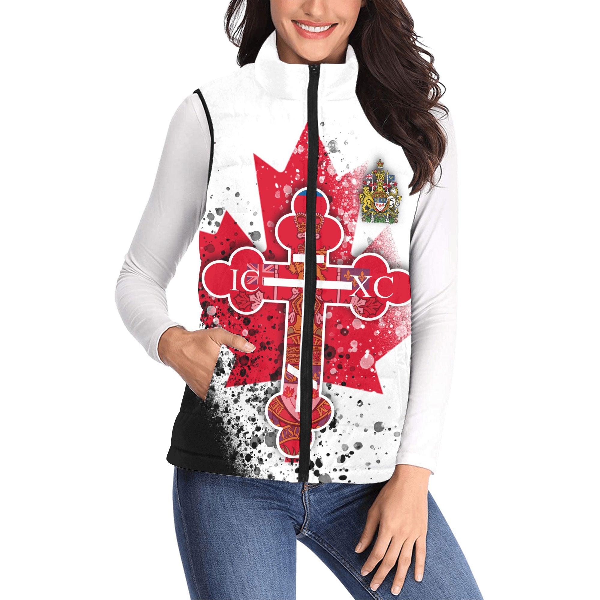 Canada Women Padded Jacket Vest Flag & Coat Of Arms Orthodox Style