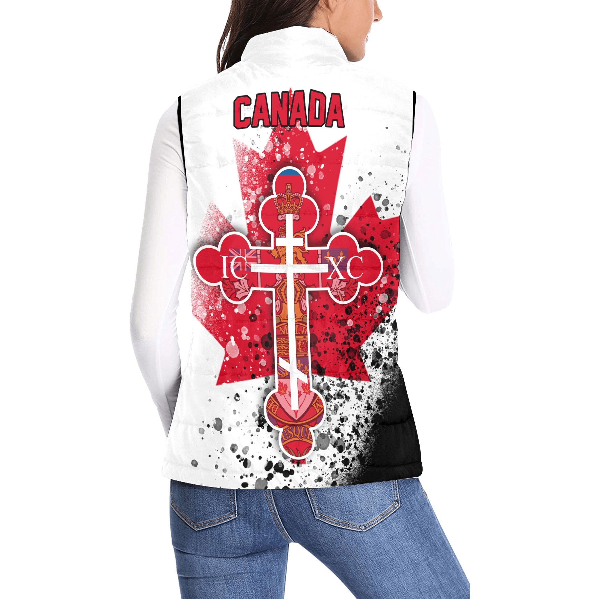 Canada Women Padded Jacket Vest Flag & Coat Of Arms Orthodox Style