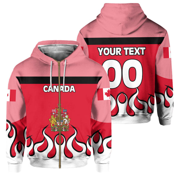 Canada Zip Hoodie Flag & Coat Of Arms Fire Hockey Style