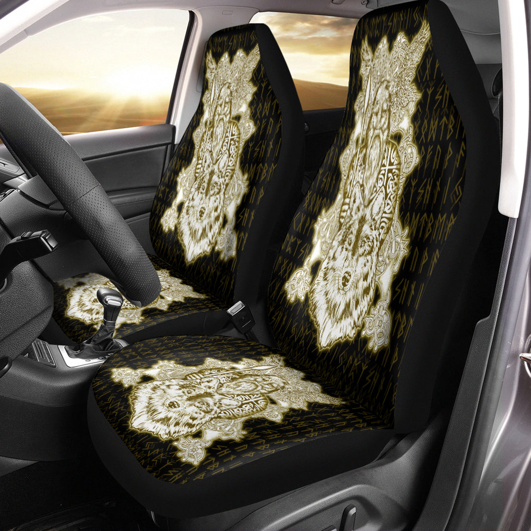 Viking Car Seat Cover Odin Wolf Viking Set Gold