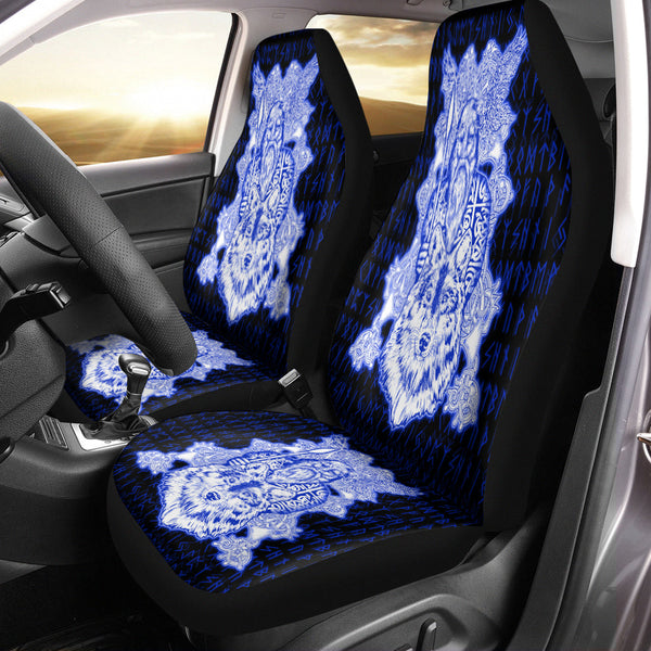 Viking Car Seat Cover Odin Wolf Viking Set Blue