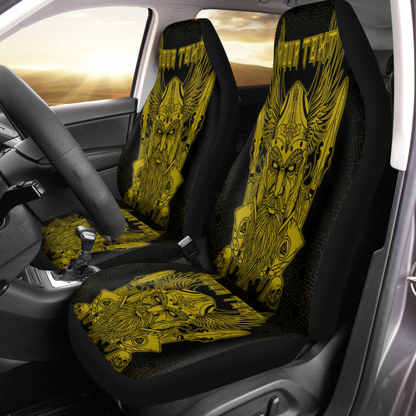 Viking Car Seat Cover Odin And Raven Gold Text