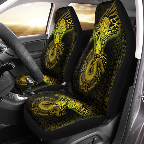 Viking Car Seat Cover Celtic Raven Special Yellow