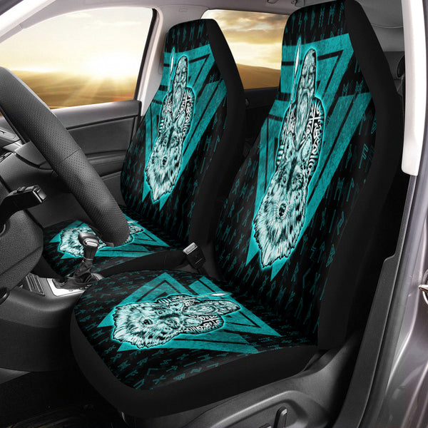 Viking Car Seat Cover Viking Odin Wolf Turquoise