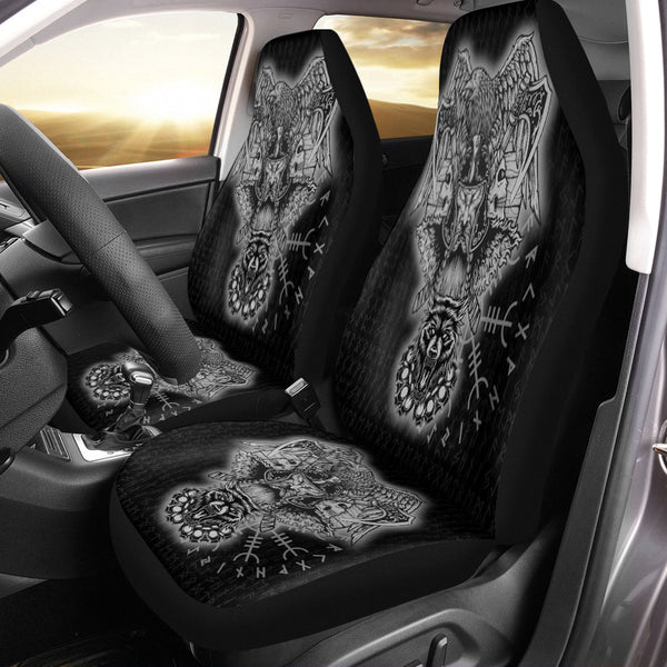 Viking Car Seat Cover Odin And Raven Wolf