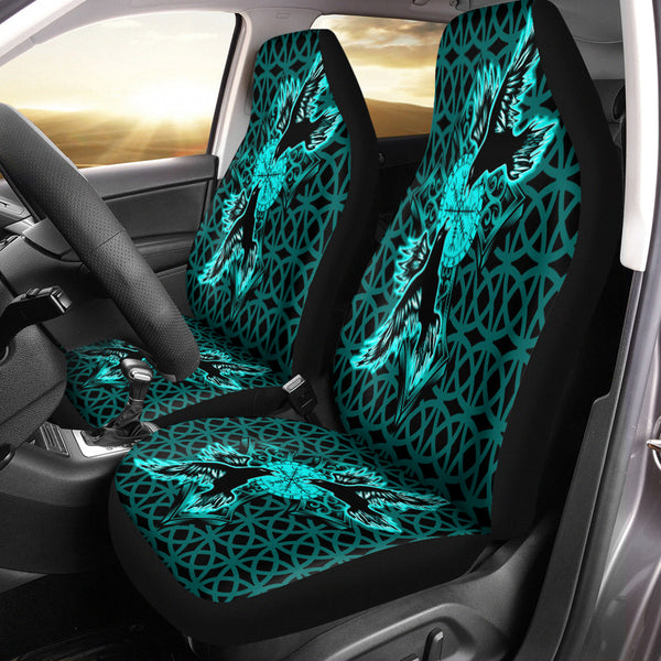 Viking Car Seat Cover Viking Raven Cross Turquoise