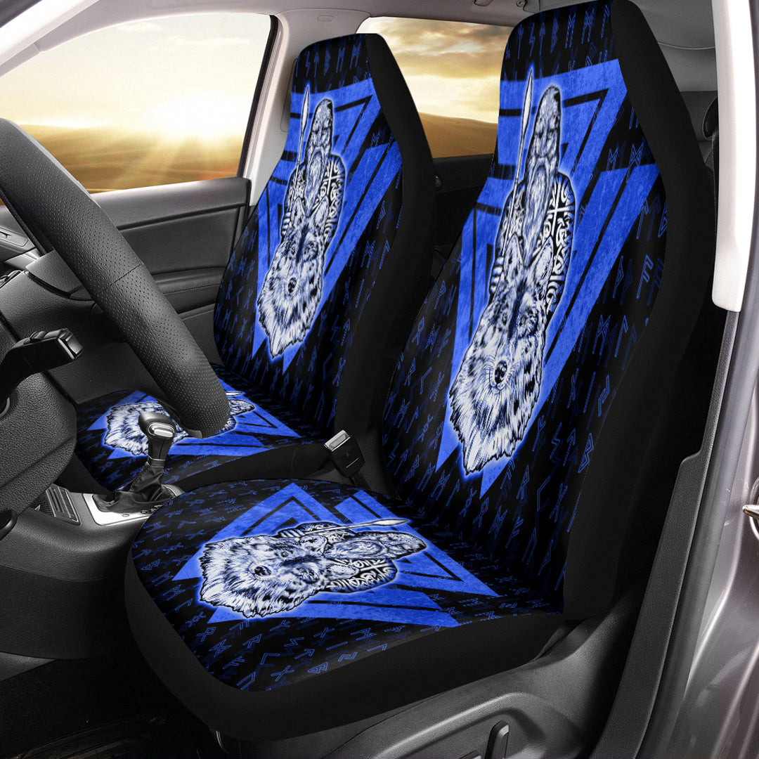 Viking Car Seat Cover Viking Odin Wolf Blue