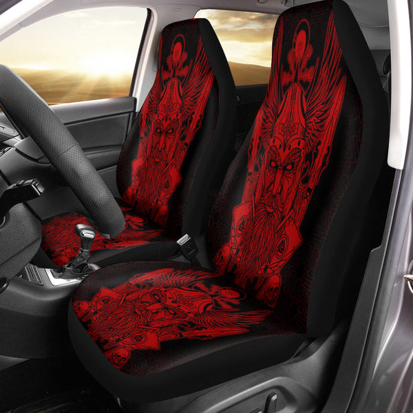 Viking Car Seat Cover Odin And Raven Red Ver02