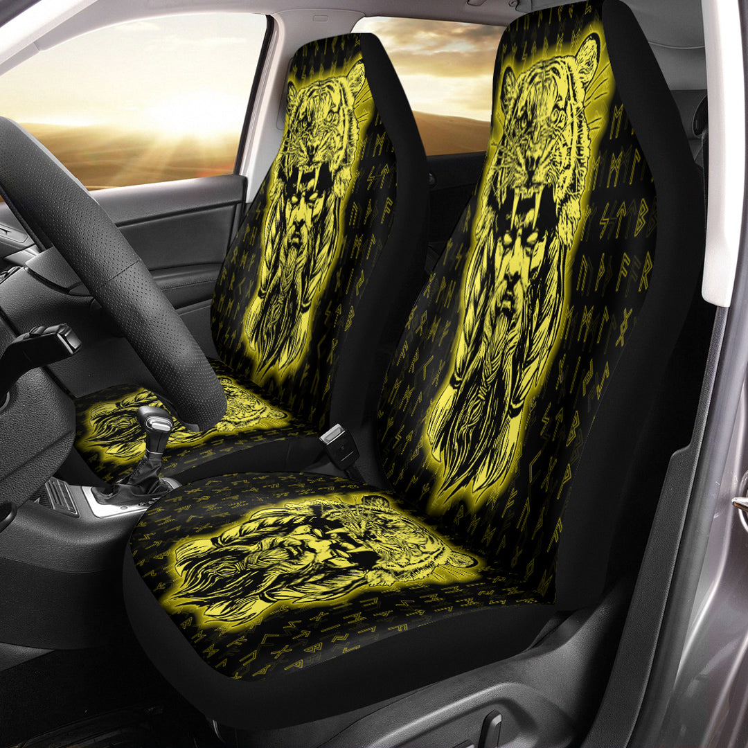 Viking Car Seat Cover Wolf Odin Viking Set Gold