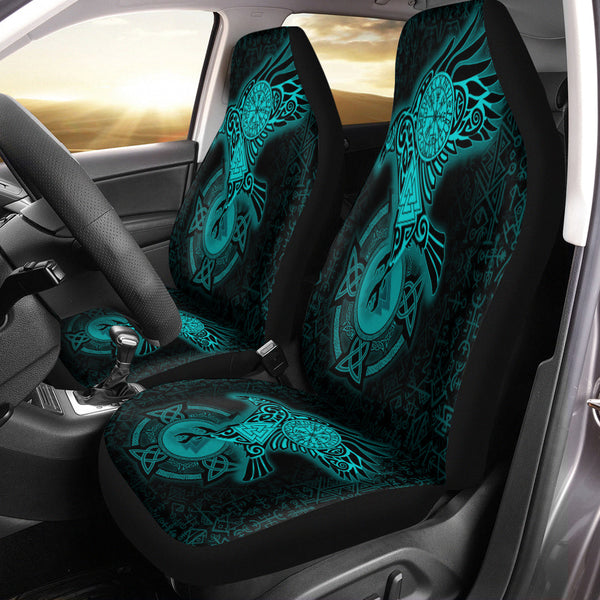 Viking Car Seat Cover Celtic Raven Turquoise