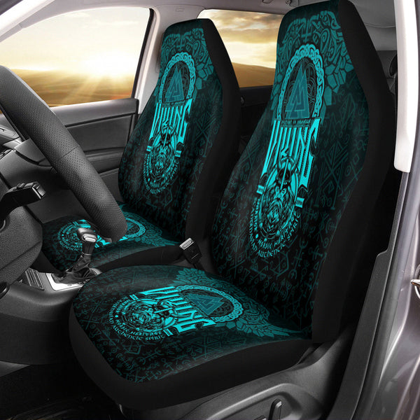 Viking Car Seat Cover Viking Warriors Valknut Cyan