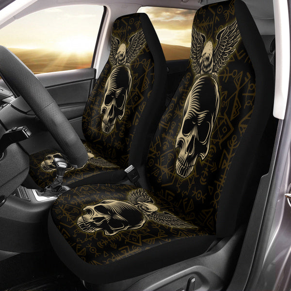 Viking Car Seat Cover Raven And Skull Style